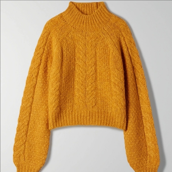 SOLD - Aritzia Mustard cropped fisherman sweater S - Picture 1 of 6